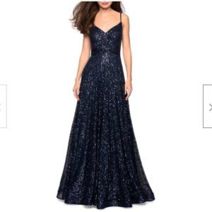 LA FEMME SEQUIN A-LINE NAVY GOWN 6
